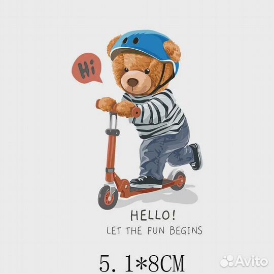 Термонаклейка на одежду мишка hello 2 шт