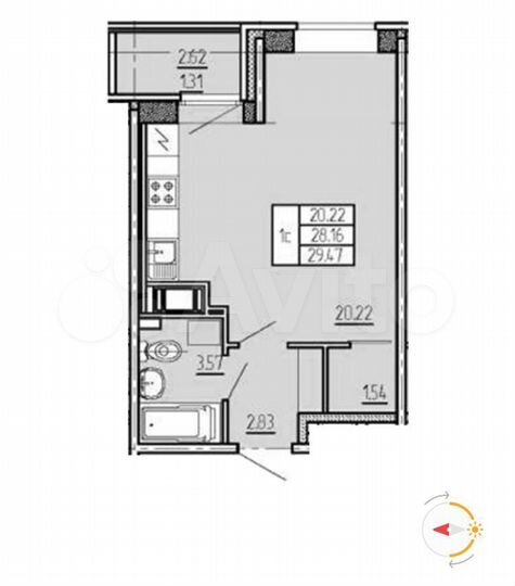 Квартира-студия, 29,5 м², 12/15 эт.