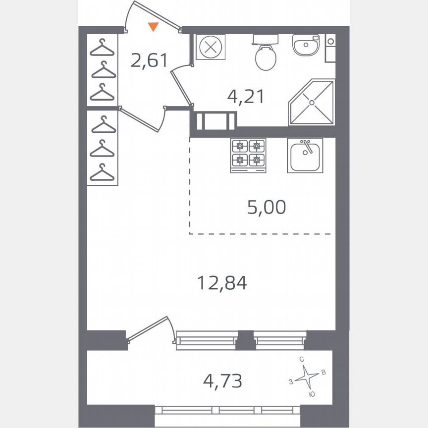 Квартира-студия, 27 м², 6/16 эт.