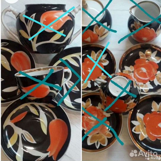 Чайный сервиз Красная роза/Красный тюльпан, Дулево