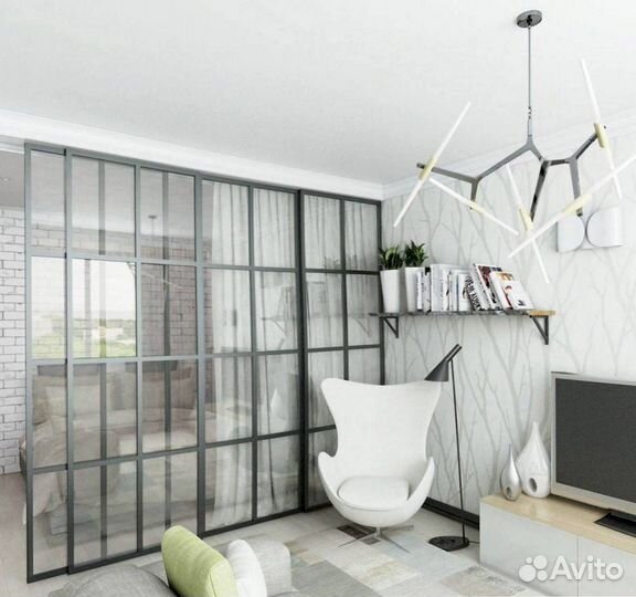 Раздвижная перегородка с матовым стеклом