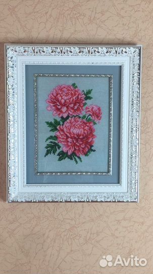 Картина. Вышивка крестом. Пионы