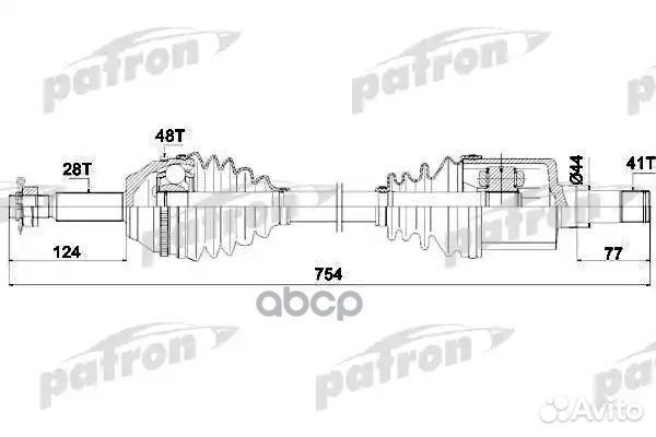 Полуось передняя левая 28X754X41 ABS: 48T FOR P