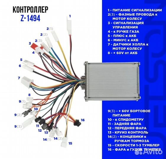 Контроллер 350-500W 60V (48V+) 19A (колхозник)