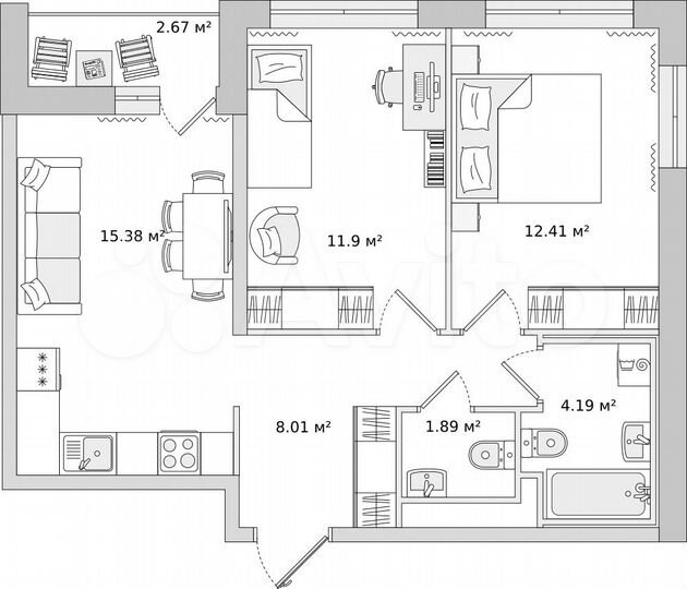 2-к. квартира, 52,9 м², 14/21 эт.