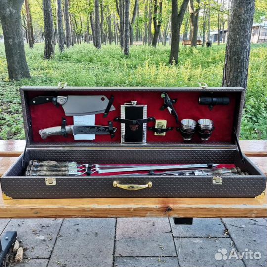 Подарочный набор для шашлыка № 5 шампура фляга