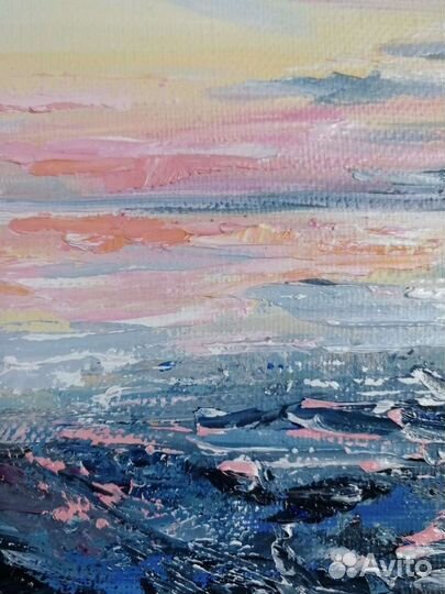 Абстракция маслом Морской пейзаж Маленькая картина