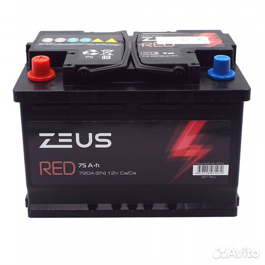 Аккумулятор zeus RED 75 Ач п.п. Газель, УАЗ