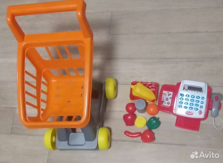 Детская продуктовая тележка, касса, продукты