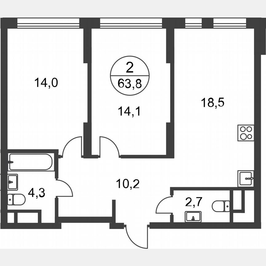 2-к. квартира, 63,8 м², 8/17 эт.