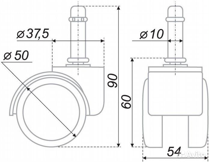 Мебельное колесо, диаметр 50 мм