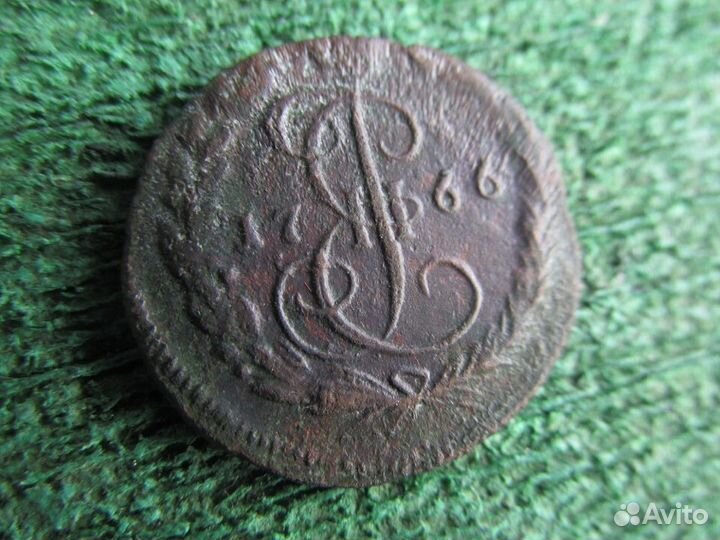 20. Медная монета, денга 1766 ем