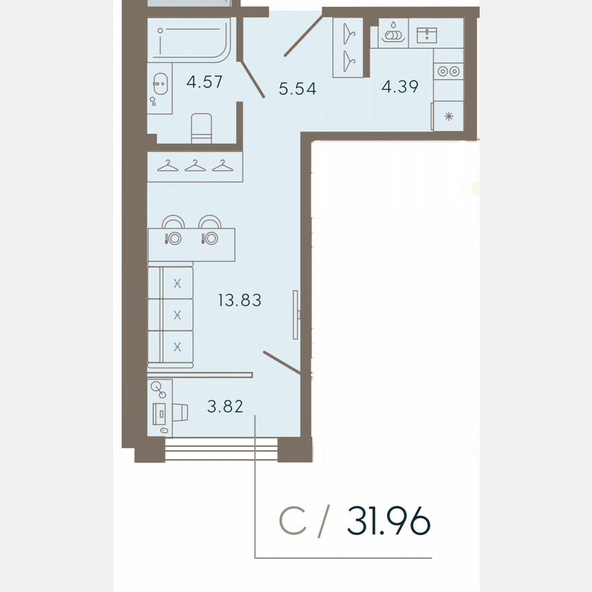 Апартаменты-студия, 32 м², 3/8 эт.