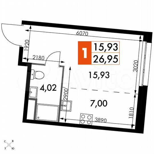 1-к. апартаменты, 27 м², 13/15 эт.