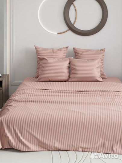 Кпб страйп-сатин 1*1 розовый Евро