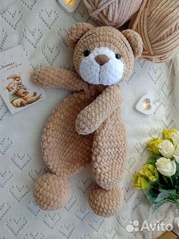 Вязаный медвежонок игрушка комфортер для малышей