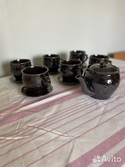 Чайный сервиз коричневый /черный, керамика