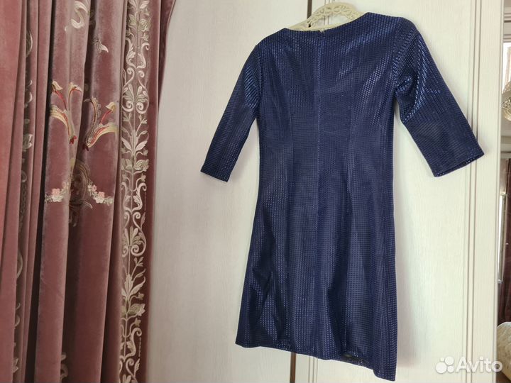 Новое Платье мини блестящее синее S 42 44