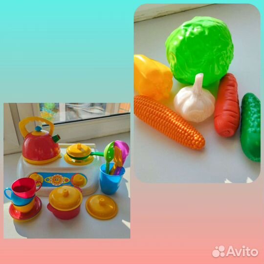 Детский кухонный набор игровая посуда + овощи