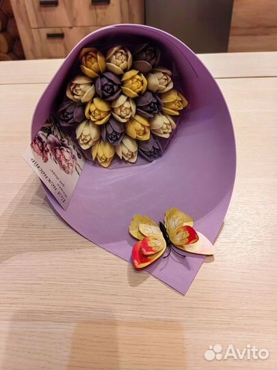 Букет. Шоколадные тюльпаны, розы, пионы на 8 марта