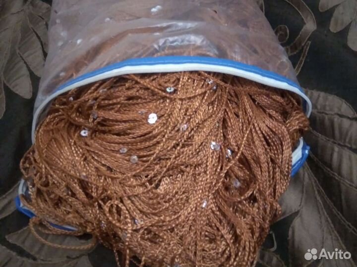 Шторы нитяные кисея, коричневая с паетками