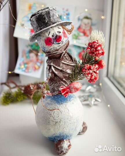 Ватные игрушки.Новогодние игрушки.Снеговик