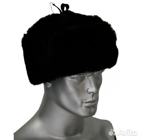 Шапка-ушанка (мутон) черн на искусств р.59