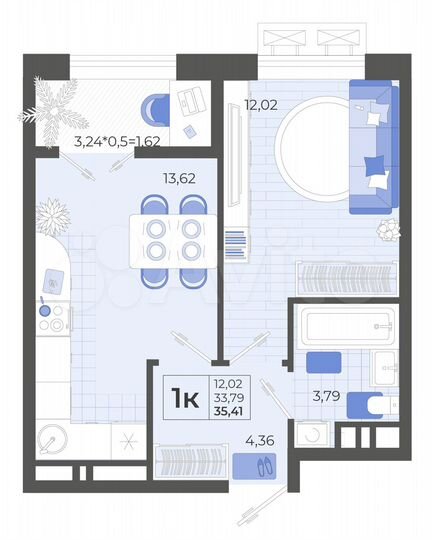 1-к. квартира, 35,4 м², 5/14 эт.
