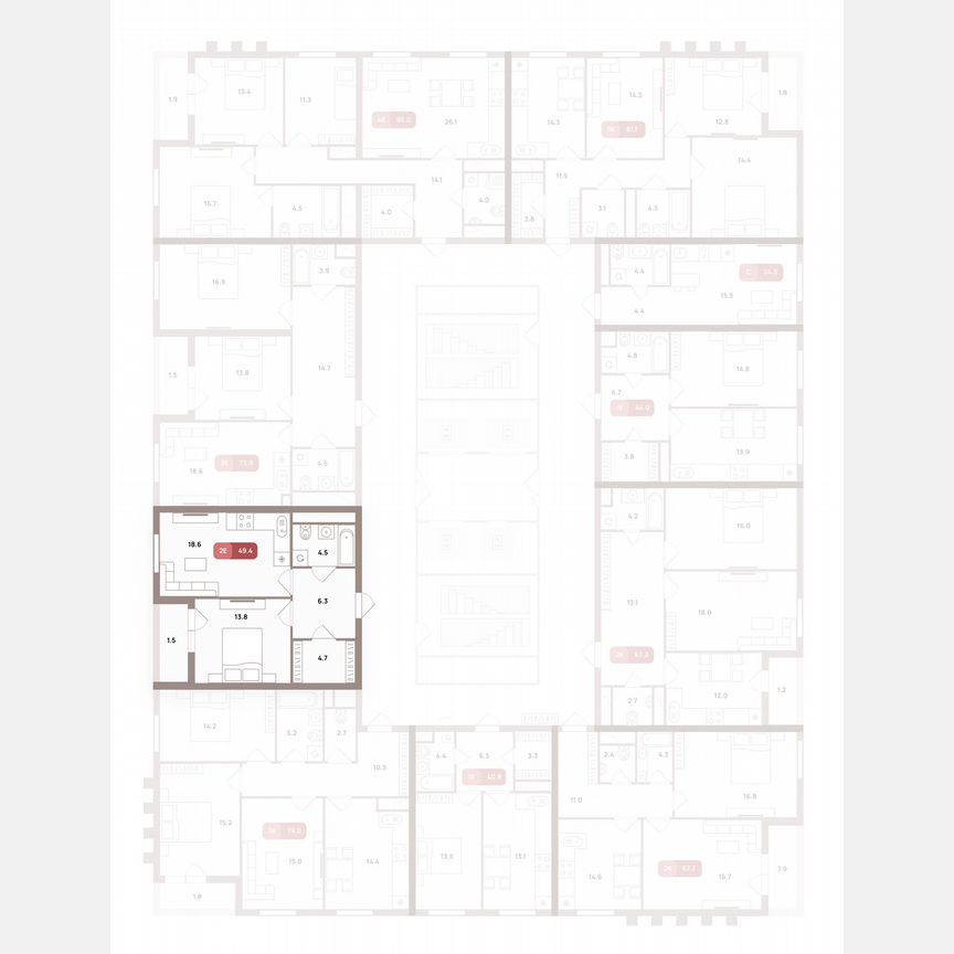 1-к. квартира, 49,4 м², 27/32 эт.