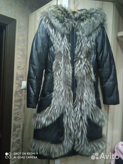 Женский кожаный пуховик натуральная кожа