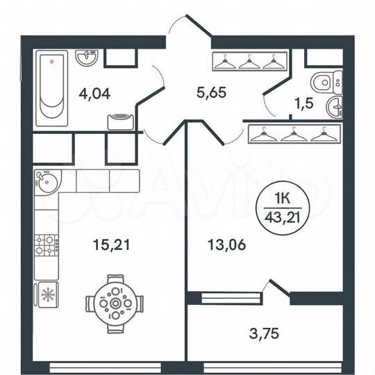 1-к. квартира, 43,2 м², 3/17 эт.