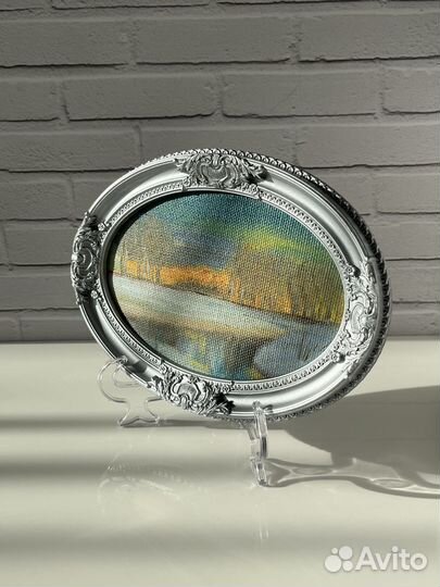 Картина маслом миниатюра в рамке Закат