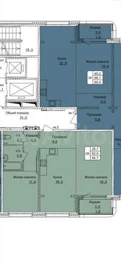 2-к. квартира, 64,7 м², 9/15 эт.