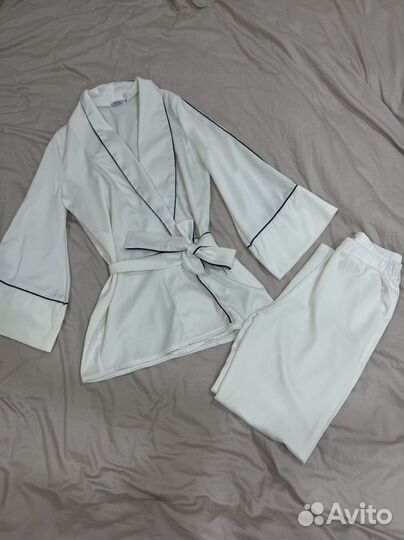 Шелковая пижама с кантом для утра невесты