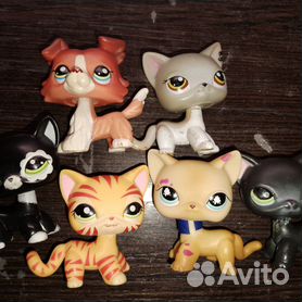 Фигурка Littlest pet shop кошка-стоячка розовая с малиновыми полосками