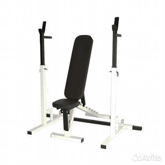 Скамья + стойка для жима и приседа комплект белый
