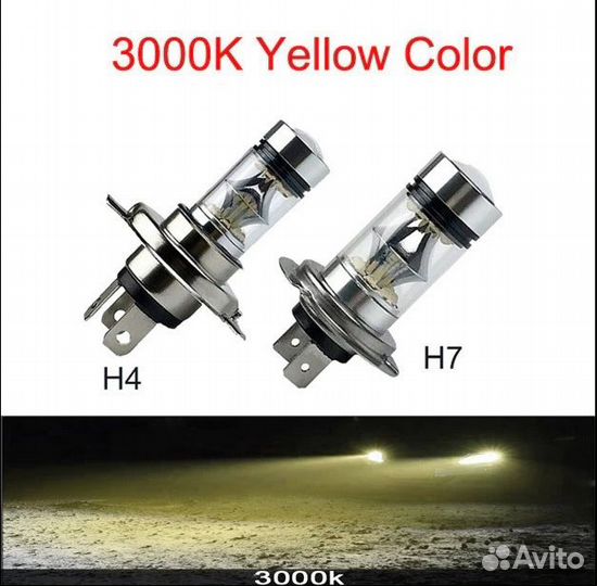 Автомобильные светодиодные лампы 80 Вт, H8, 3000K