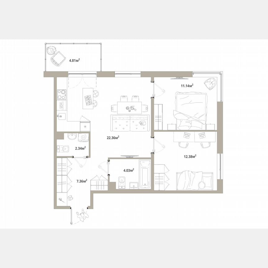 2-к. квартира, 61,1 м², 4/12 эт.