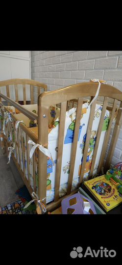 Кроватка+кокосовый матрас+сатиновые бортики