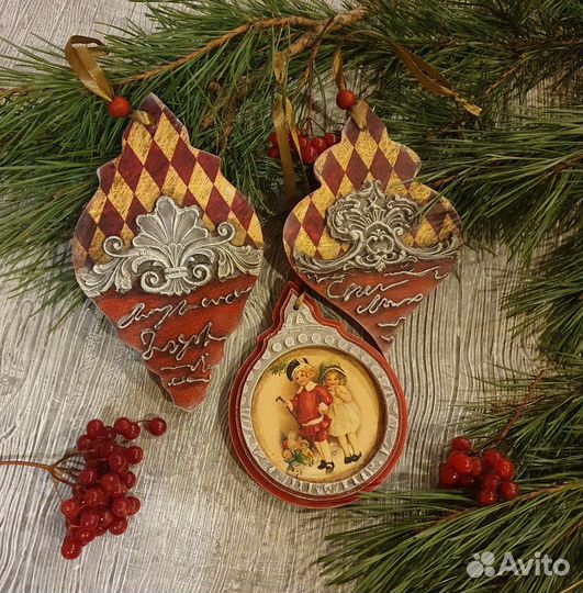 Елочные игрушки в винтажном стиле (3шт)