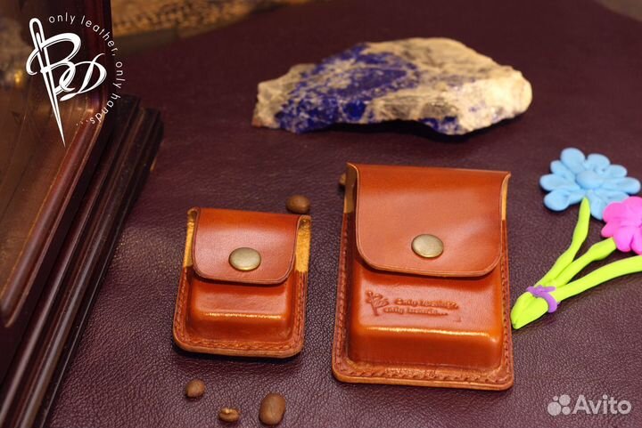 Чехол для пачки сигарет и зажигалки. Кожа