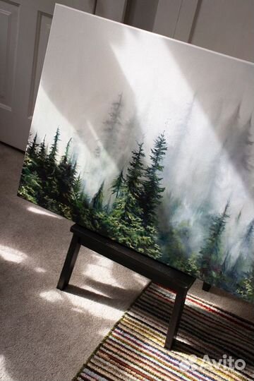 Картина маслом на холсте лес деревья