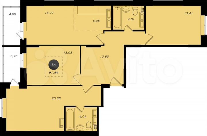 3-к. квартира, 91,8 м², 18/19 эт.