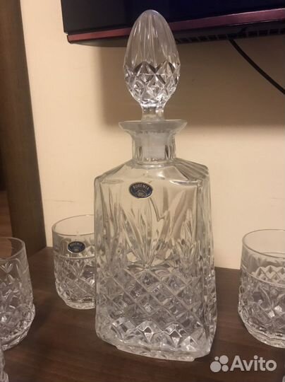 Штоф/графин и 6 бокалов, хрусталь, богемия
