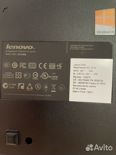 Ноутбук lenovo g780