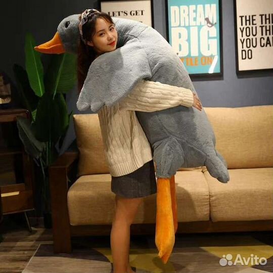 Большая мягкая игрушка гусь 160 см Серый