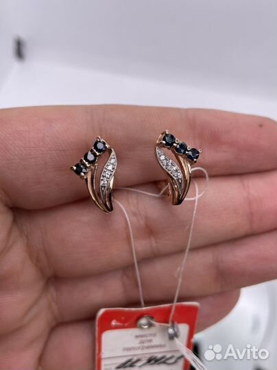 Золотые серьги с сапфирами 4.38 гр