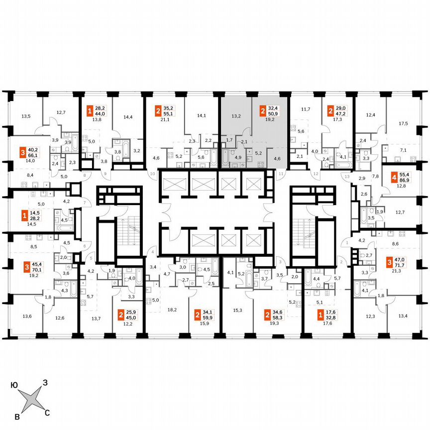 1-к. квартира, 50,9 м², 39/60 эт.