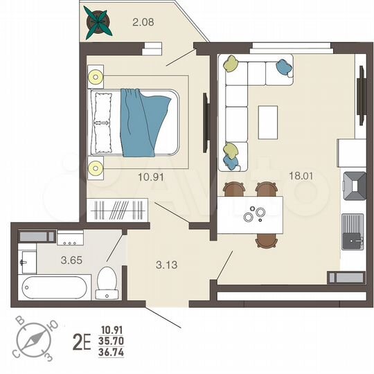 1-к. квартира, 36,7 м², 10/18 эт.