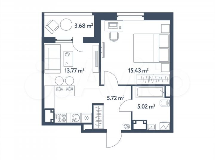 1-к. квартира, 41,8 м², 2/25 эт.